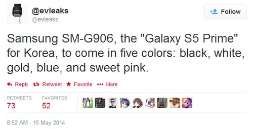 Tweet @evleaks Galaxy S5 Prime