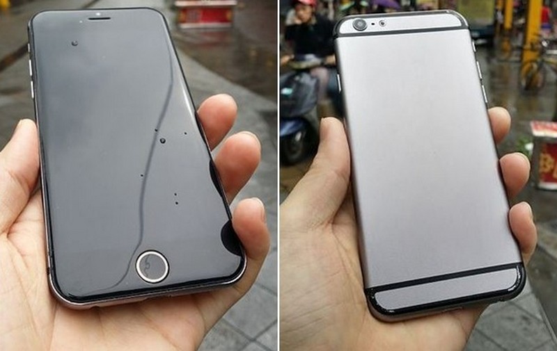 iPhone 6 dengan home button dan ring berwarna gold.