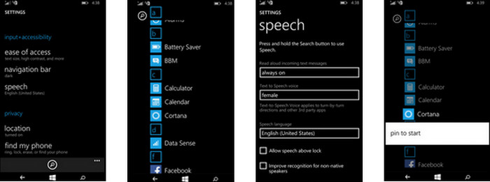 Cortana Lumia 540 settings 2