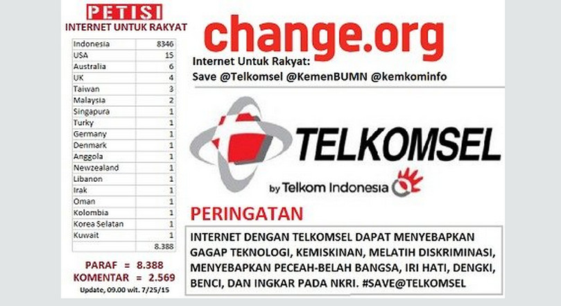 Telkomsel petisi tarif internet mahal