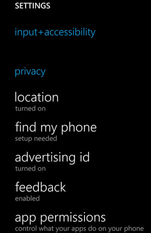 Tips find my phone, menu 'settings'
