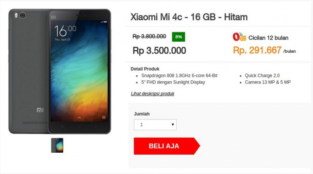 Xiaomi Mi 4c Beredar di Pasar Harga Rp 3,5 jutaan