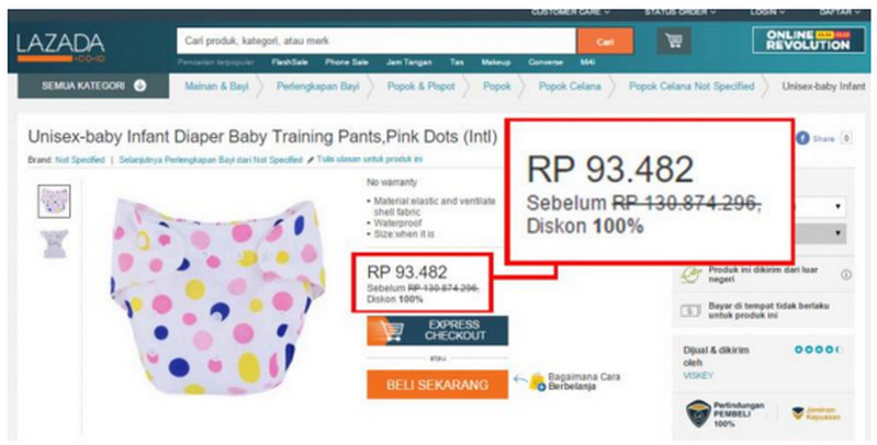 Diskon palsu Lazada popok bayi