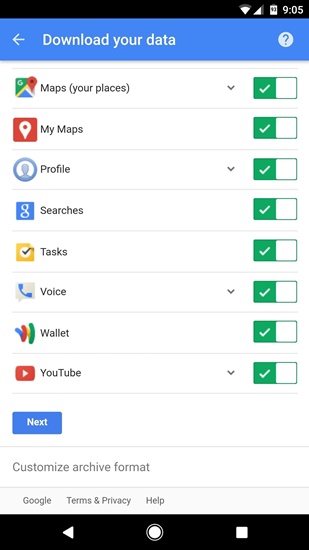 Download data di Akun Google