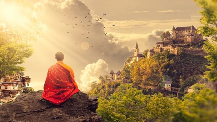 Monk Temple Meditation Panorama Buddhist Buddhism Biksu