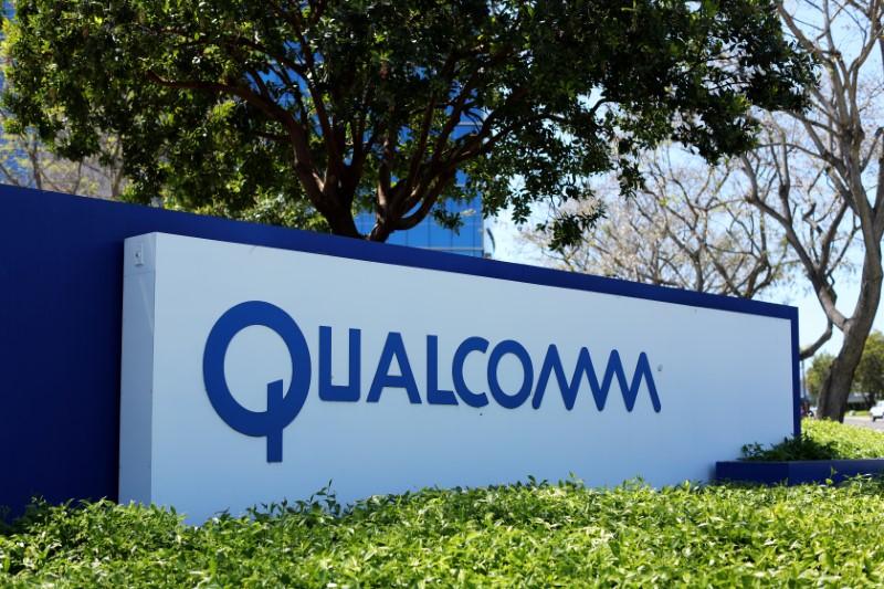 A Qualcomm sign is pictured at one of its many campus buildings in San Diego