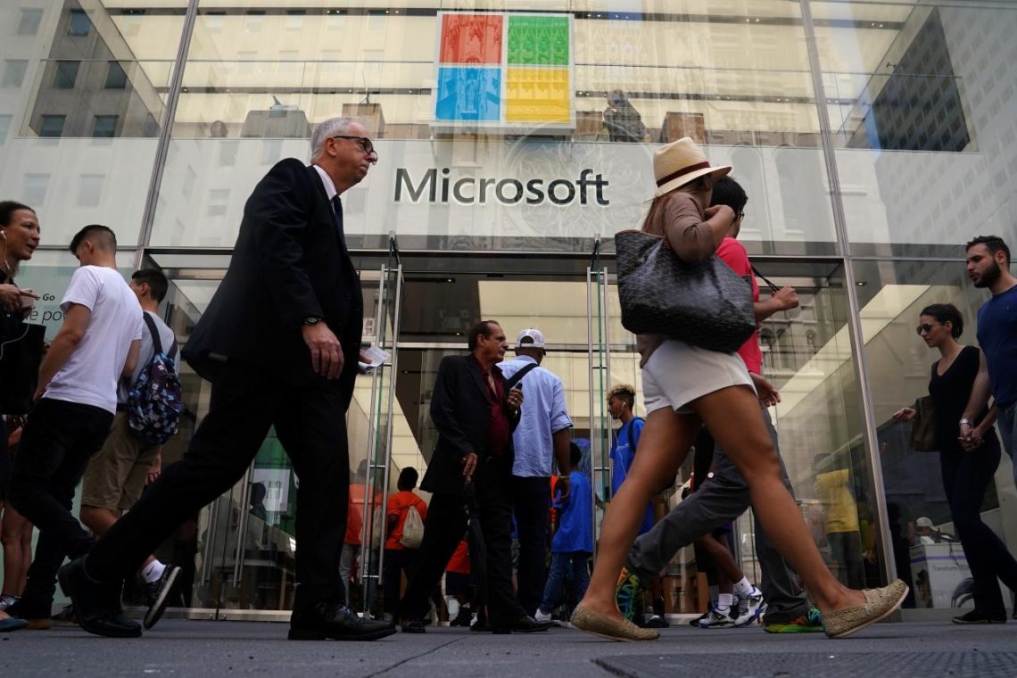 A Microsoft store is pictured in New York City April Mop
