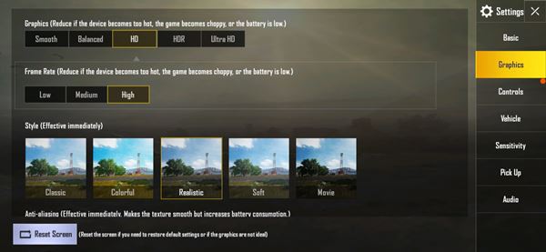 vivo v15 pubg graphics