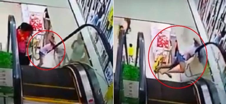 Video Horor, Leher Gadis Ini Nyaris Putus saat Bermain Eskalator