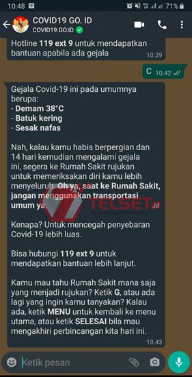 Chatbot WhatsApp Virus Corona Covid-19
