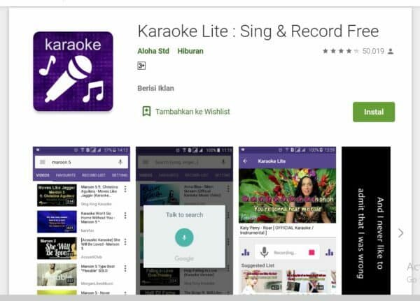 Aplikasi Karaoke di Android Karaoke Lite : Sing & Record Free