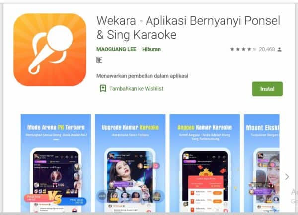 Aplikasi Karaoke di Android wekara