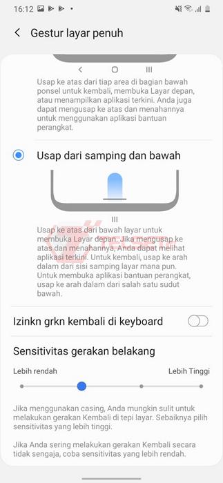 Cara Mengubah Navigasi Samsung One UI - Sensitivitas Gesture