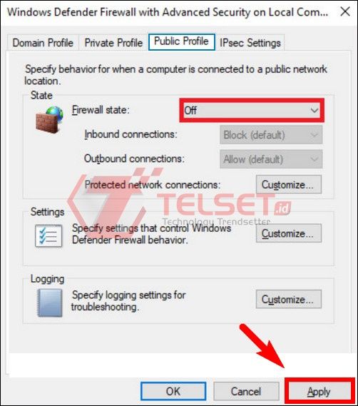 cara disable firewall windows 10