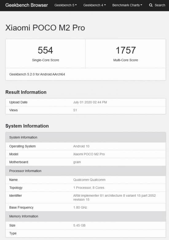 Benchmark Poco M2 Pro