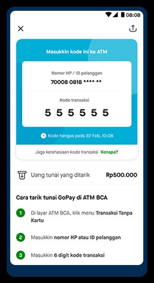 Tarik Tunai GoPay di ATM BCA 