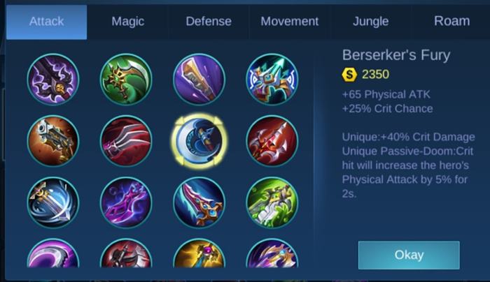 Berserker's Fury build hanabi tersakit 2020