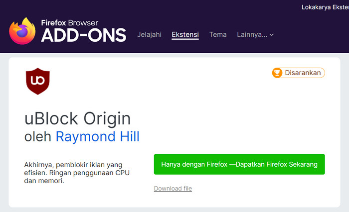 Download dengan Add-on Mozilla Firefox
