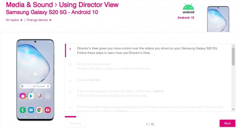 Director's View Samsung Galaxy S20