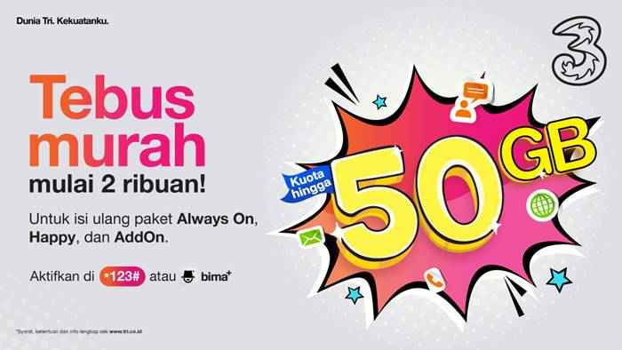 Tri Tebus Murah Kuota 50 GB