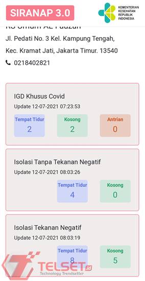 Cara Cek IGD Rumah Sakit Pasien Covid-19 SIRANAP 3.0