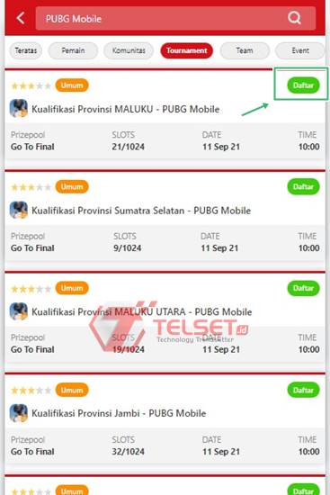 cara daftar peserta pubg mobile pon xx