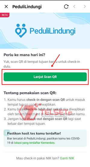 Aplikasi Check in PeduliLindungi