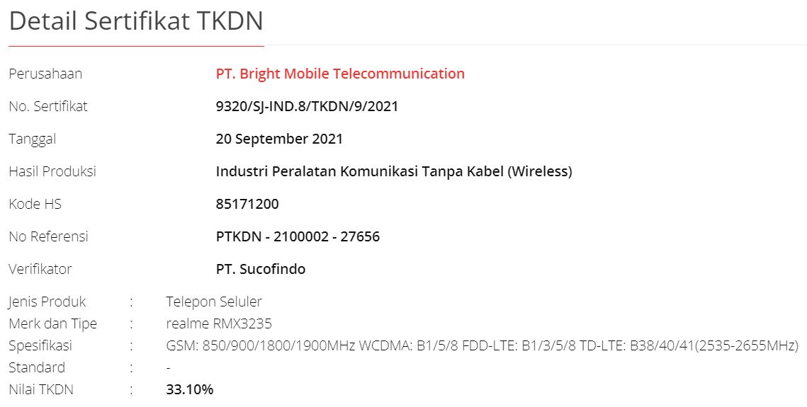 TKDN Realme Narzo 50i