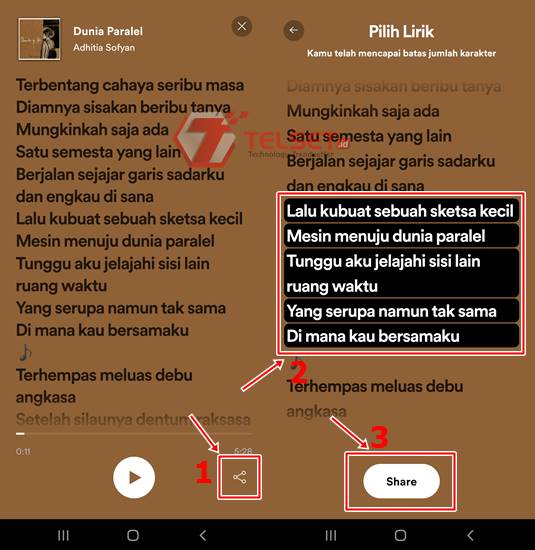 Cara share lirik lagu Spotify ke IG Story Instagram Twitter