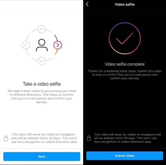 Instagram video selfie verifikasi data