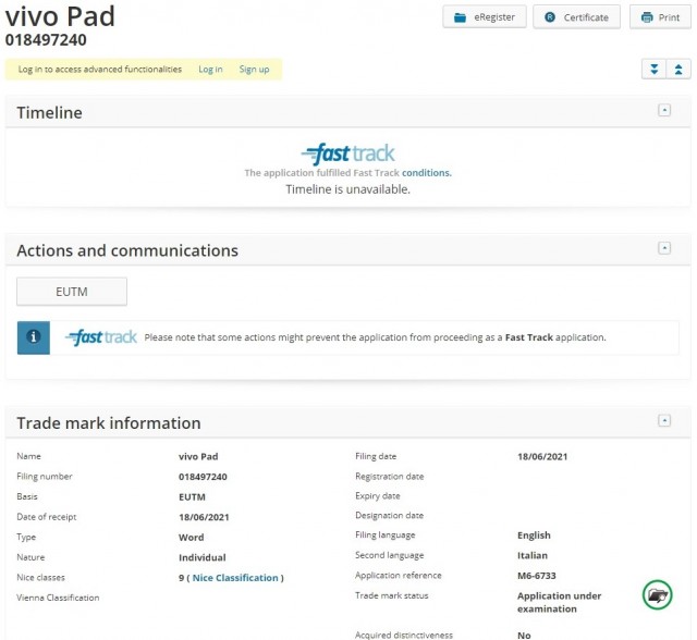 Tablet Vivo Pad