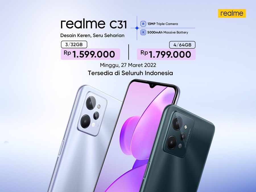 HP Terbaru Realme C31 Spesifikasi harga