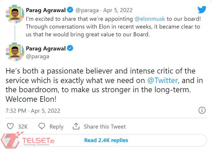 Elon Musk Dewan Direksi Twitter