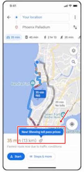 Fitur Google Maps Tarif Jalan Tol