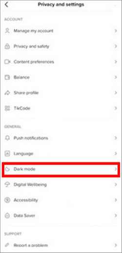 Dark Mode tiktok iPhone