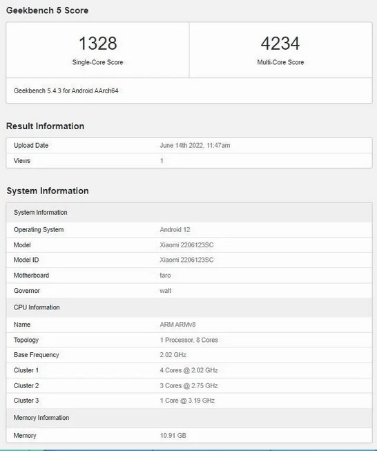 Skor Geekbench Xiaomi 