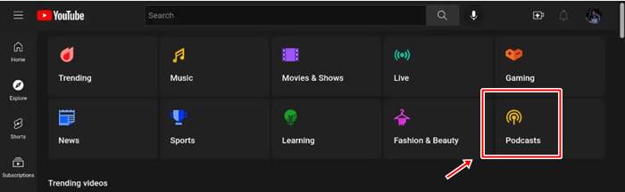 Beranda Podcast di YouTube