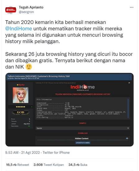 Kasus Kebocoran Data Pelanggan IndiHome