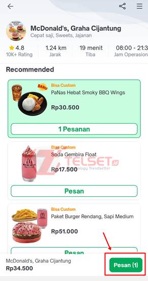 Pesan GoFood Tokopedia 