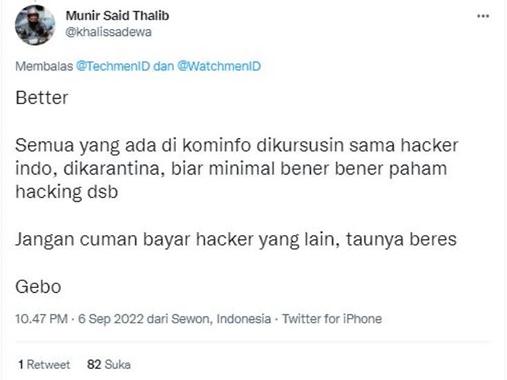 Pesan Hacker Bjorka ke Kominfo
