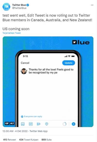 Fitur Edit Tweet Twitter Blue
