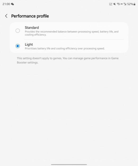 Samsung Light Perfomance Mode