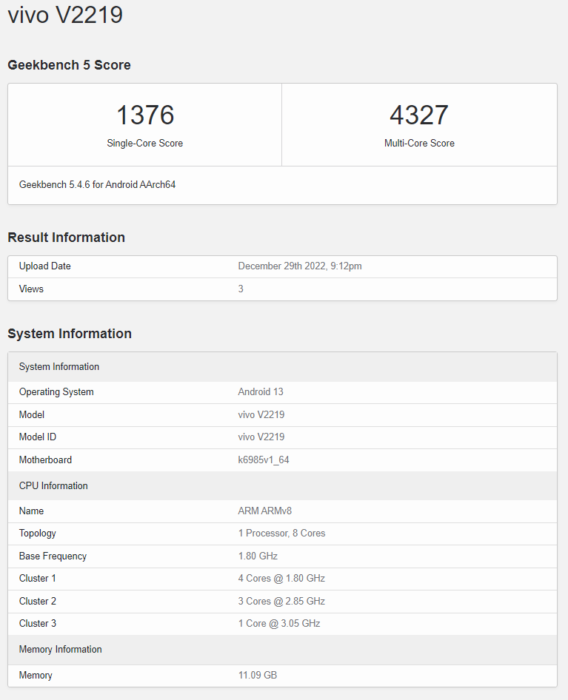 HP Vivo X90 Pro Geekbench