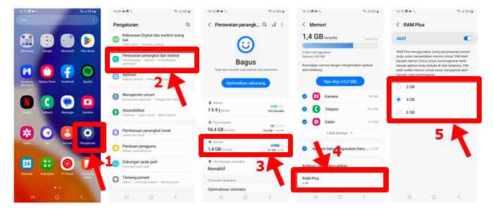 cara mengaktifkan fitur RAM Plus di Samsung Galaxy A14 5G