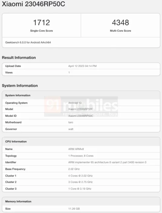 Xiaomi Pad 6 Pro Geekbench