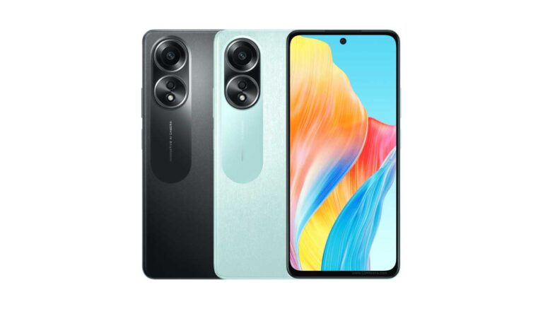 Tampilan depan Oppo A58 4G dengan layar IPS LCD dan kamera 50 MP