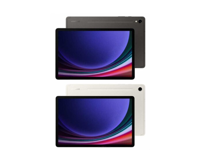 Samsung Galaxy Tab S9 Tampilan depan Samsung Galaxy Tab S9 dengan layar Dynamic AMOLED dan kamera 13 MP