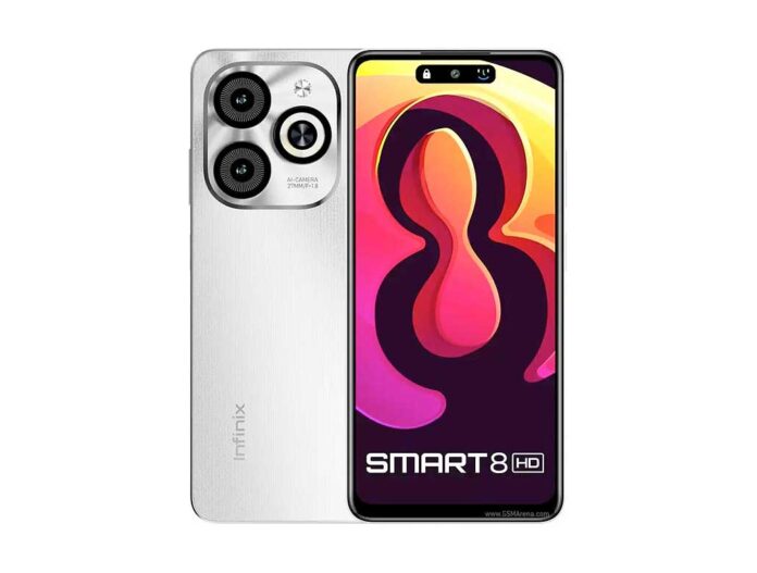 Infinix Smart 8 HD Tampilan depan Infinix Smart 8 HD dengan layar IPS LCD dan kamera 13 MP
