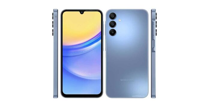 Samsung Galaxy A15 5G Tampilan depan Samsung Galaxy A15 5G dengan layar Super AMOLED dan kamera 50 MP