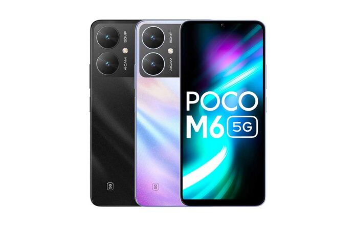 Xiaomi Poco M6 Tampilan depan Xiaomi Poco M6 dengan layar IPS LCD dan kamera 50 MP